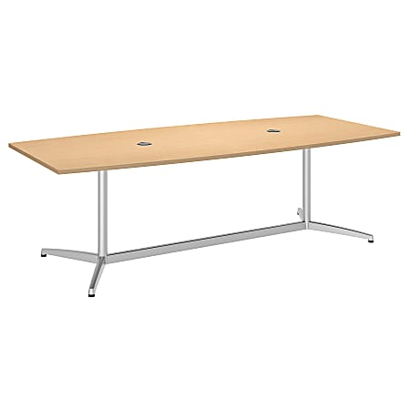 Bush Business Furniture 96"W x 42"D Boat Shaped Conference Table with Metal Base, Natural Maple/Silver, Standard Delivery