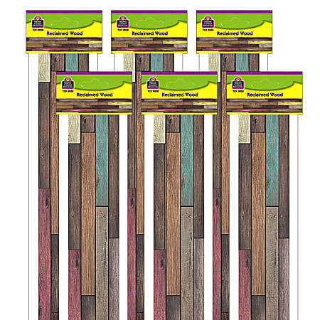 Teacher Created Resources Straight Border Trim, 3'' x 35'', Reclaimed Wood, 12 Boarders Per Pack, Set Of 6 Packs