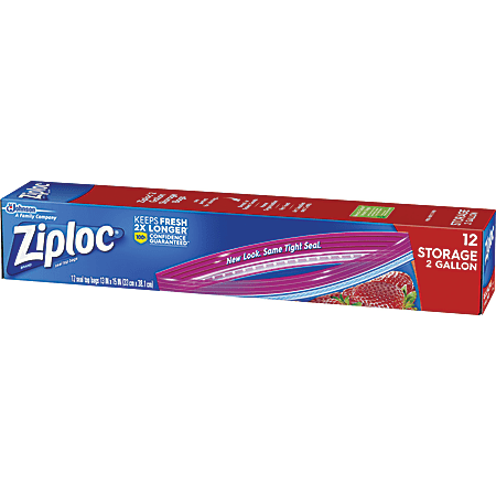 Ziploc® 2-Gallon Storage Bags, Clear, 12 Bags Per Box