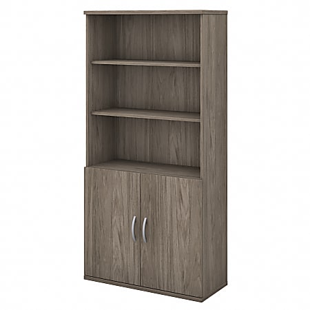 Bush Business Furniture Studio C 73"H 5-Shelf Bookcase With Doors, Modern Hickory, Standard Delivery