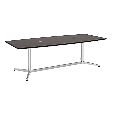 Bush Business Furniture 96"W x 42"D Boat Shaped Conference Table with Metal Base, Mocha Cherry/Silver, Premium Installation