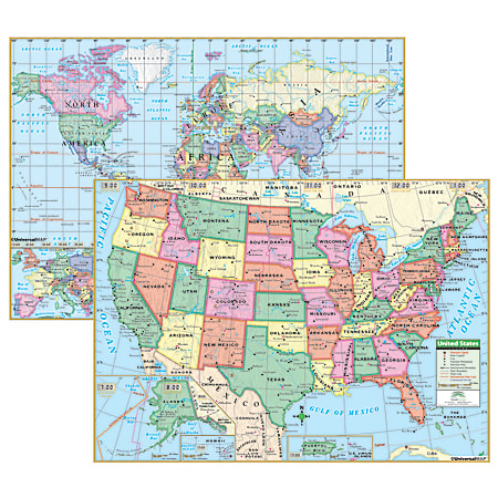Kappa Map Group US/World Primary Deskpad Maps, 13" x 18", Pack Of 5 Maps
