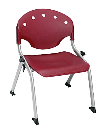 OFM Rico Student Stack Chairs, 12" Seat Height, Burgundy/Silver, Set Of 6