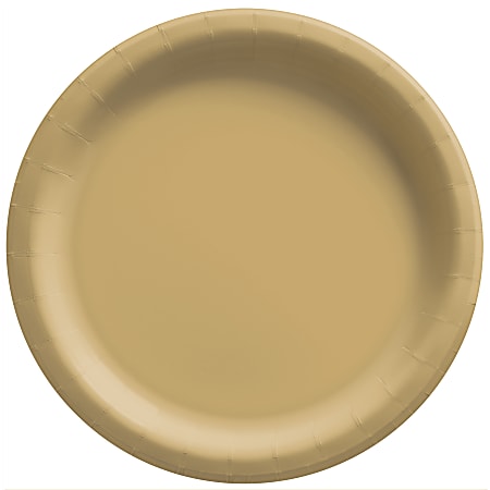 Amscan Round Paper Plates, Gold, 6-3/4”, 50 Plates Per Pack, Case Of 4 Packs