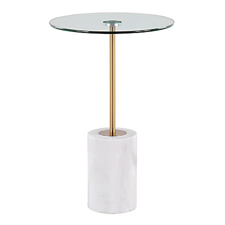 LumiSource Symbol Side Table, 23-1/2"H x 15-3/4"W x 15-3/4"D, Clear/White Marble/Gold