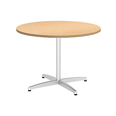 Bush Business Furniture 42"W Round Conference Table with Metal X Base, Natural Maple, Standard Delivery
