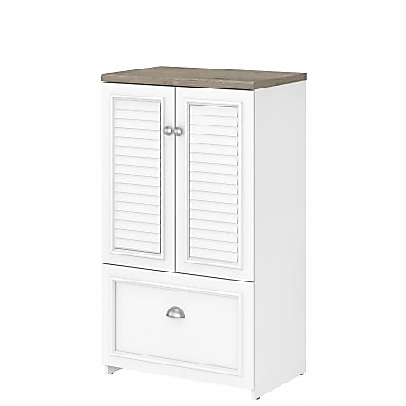 Bush Furniture Fairview 2-Door Storage Cabinet With File Drawer, Shiplap Gray/Pure White, Standard Delivery