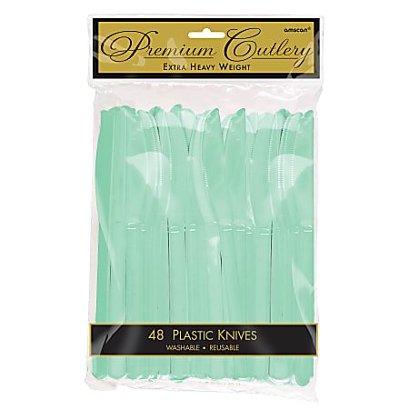 Amscan Premium Plastic Knives, 8", Cool Mint, 48 Knives Per Pack, Set Of 3 Packs