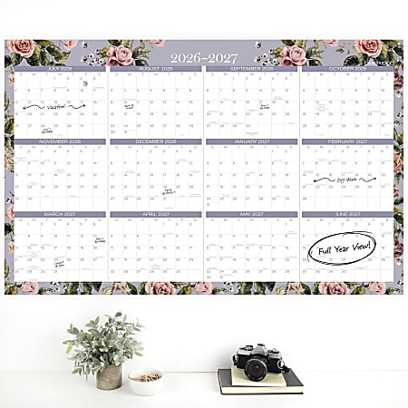 Mead Cambridge Tea Rose 2026 2027 Erasable Wall Calendar Reversible ...