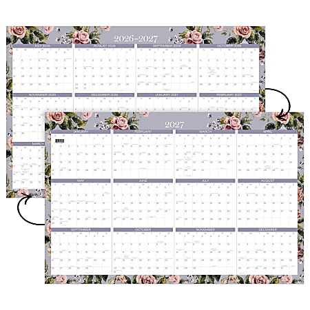 Mead Cambridge Tea Rose 2026 2027 Erasable Wall Calendar Reversible ...