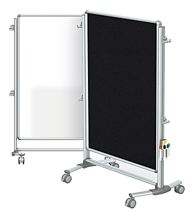 Ghent Nexus Jr. Partition Double-Sided Mobile Magnetic Whiteboard/Bulletin Board, 46 1/4" x 34 1/4", Black Fabric/Silver Aluminum Frame