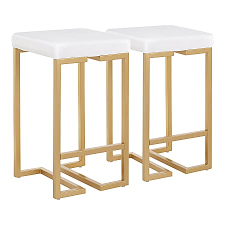 LumiSource Midas Counter Stools, Gold/White, Set Of 2 Stools