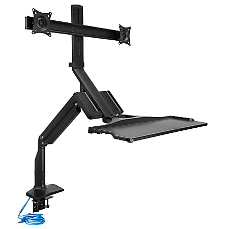 Mount-It! MI-7984 Dual-Monitor Sit-Stand Desk Riser Workstation With Gas Lift, 26"W x 40-3/4 "D, Black