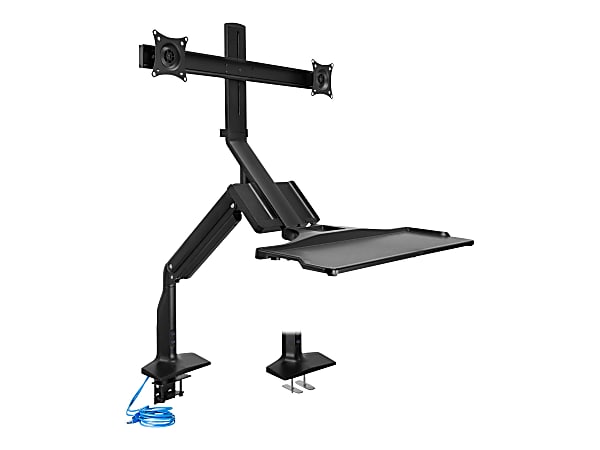 Mount It MI 7984 Dual Monitor Sit Stand Desk Riser Workstation With Gas Lift 26 W x 40.7 D Black Office Depot