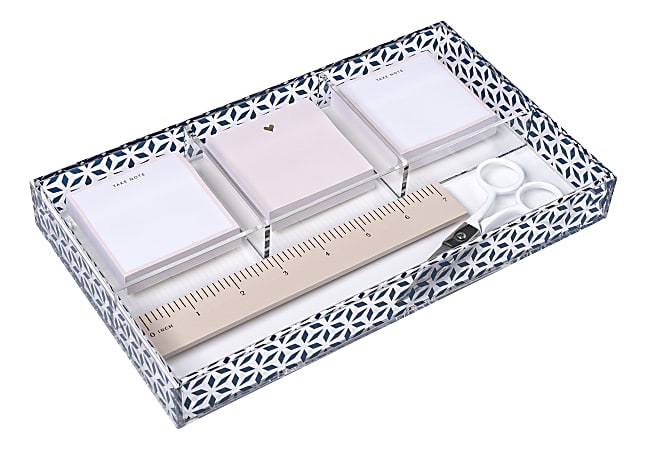 Realspace&reg; Zora Acrylic Desktop Organizer Tray, 1-1/4"H x 10-3/8"W x 6"D, Clear/Blue