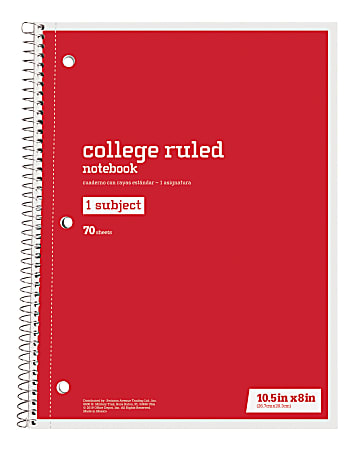 Spiral Notebook, 3-Hole Punched, 1-Subject, Medium/College Rule, Randomly  Assorted Cover Color, (70) 10.5 x 7.5 Sheets - ASE Direct