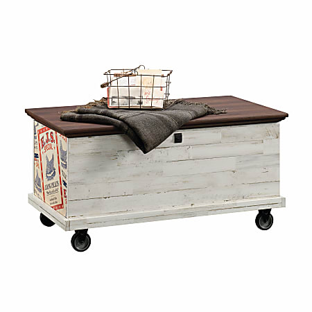 Sauder® Eden Rue Rolling Chest Coffee Table, 18-1/2"H x 37"W x 19-1/2"D, White Plank/Spiced Mahogany