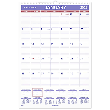 AT-A-GLANCE® 2026 Erasable Monthly Wall Calendar, Large, 15 1/2" x 22 3/4"