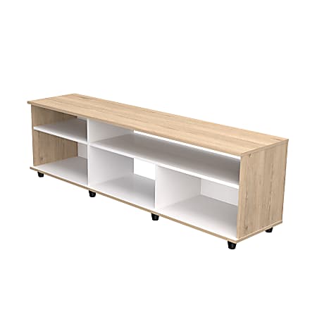 Inval Elegant 70” TV Stand With Open Shelving, 18-13/16”H x 62-15/16”W x 14-3/4”D, Sand/White