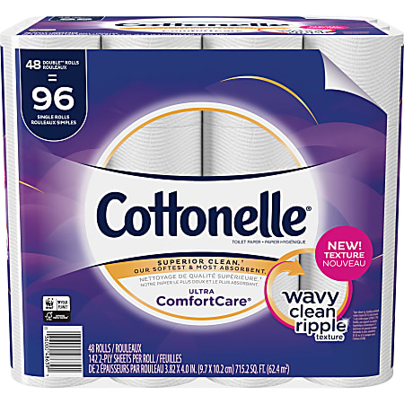 Cottonelle Ultra ComfortCare Toilet Paper - Double Rolls - 2 Ply - 142 Sheets/Roll - White - Sewer-safe, Septic Safe, Flushable, Absorbent - For Home, Office, School - 48 Rolls Per Carton - 48 / Carton