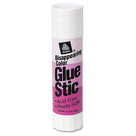 Avery Disappearing Color Permanent Glue Stic - 1.27 oz - 12 / Pack - Purple, Clear