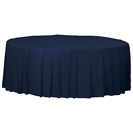 Amscan 77017 Solid Round Plastic Table Covers, 84", True Navy, Pack Of 6 Covers