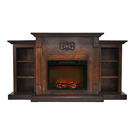 Cambridge® Sanoma Electric Fireplace With Built-In Bookshelves And Charred Log Insert, Walnut