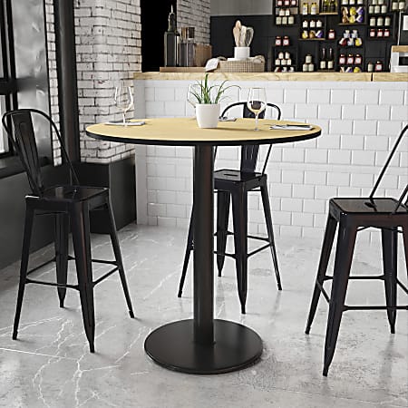 Flash Furniture Round Laminate Table Top With Round Bar Height Table Base, 43-3/16&rdquo;H x 42&rdquo;W x 42&rdquo;D, Natural