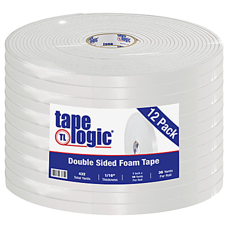 Tape Logic® Double-Sided Foam Tape, 1" x 36 Yd., White, Case Of 12