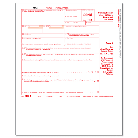 ComplyRight™ 1098-C Inkjet/Laser Tax Forms, Federal Copy A, 8 1/2" x 11", Pack Of 50 Forms