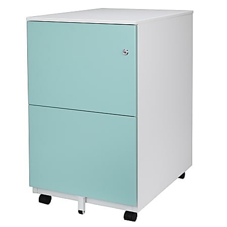 Aurora SOHO 25"D Vertical 2-Drawer Mobile File Cabinet, Metal, White/Aqua Blue