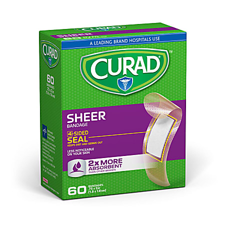 CURAD® Sheer Adhesive Bandages, 3/4" x 3", Case Of 24