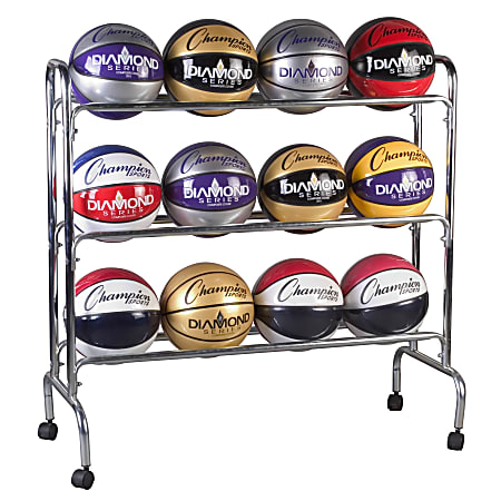Champion Sports 12-Ball Basketball Rack, 41" x 17" x 41", Steel
