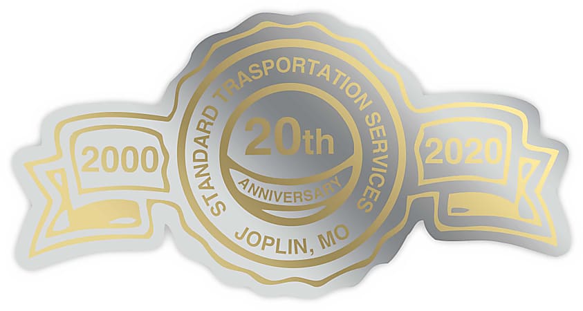 Custom 1-Color Foil-Stamped Labels And Stickers, 1-3/8" x 2-5/8" Anniversary Seal, Box Of 500 Labels