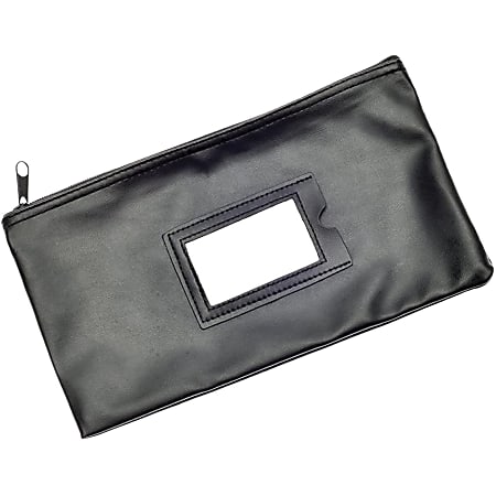Nadex Coins Bank Deposit Bag, 1 Pack, Black - 6"x 11" - Zipper Closure - Black - Faux Leather, Vinyl - NCC11159