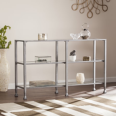 SEI Furniture Jaymes Metal/Glass 3-Tier Console Table/Media Stand, Rectangular, Clear/Silver