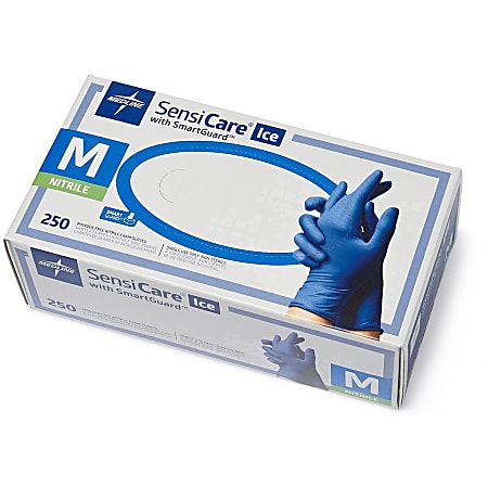 Medline SensiCare Ice Blue Nitrile Exam Gloves Medium Size Dark Blue ...