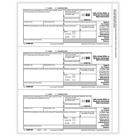 ComplyRight 5498 SA Tax Forms Copy C 3 Up Laser 8 12 x 11 Pack Of 150 ...