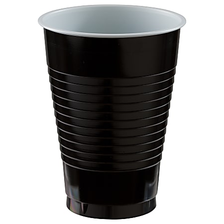 Amscan 436811 Plastic Cups, 12 Oz, Jet Black,