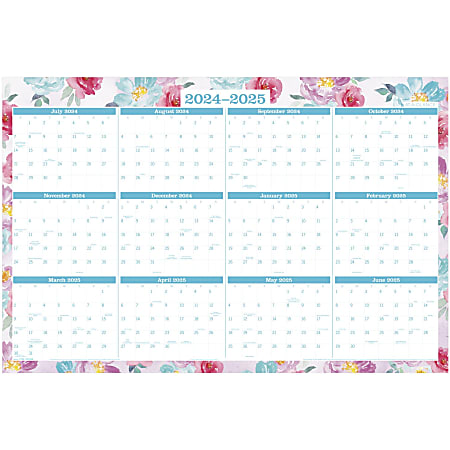2024-2025 AT-A-GLANCE® Reversible Academic And Regular Year Wall Calendar, 24” x 36”, Floral, July 2024 To June 2025, 1710F-550SB