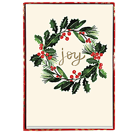 Graphique Christmas Cards 5 x 7 Joy Wreath Pack Of 15 Cards - Office Depot