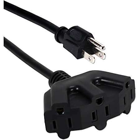 QVS 10ft Three Angle Outlet 3-Prong Power Extension Cord - For Computer - 125 V AC / 13 A - Black - 10 ft Cord Length - 1