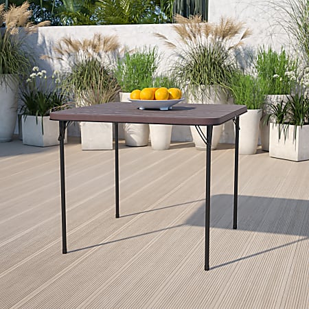 Flash Furniture Square Bi-Fold Plastic Folding Table, 28-1/2”H x 34”W x 34”D, Brown