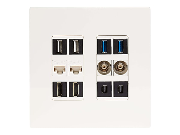 Tripp Lite 12-Port Double-Gang Universal Keystone Wall Plate, Cat5e/6/6a, USB, HDMI, DisplayPort, White, TAA - Faceplate - wall mountable - white - 2-gang - 12 ports - TAA Compliant