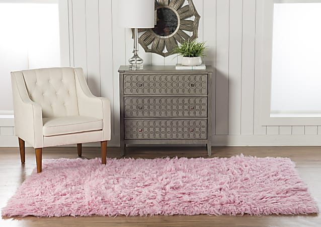 Linon Flokati Area Rug, 5' x 8', Morrigan 1400G Pastel Pink