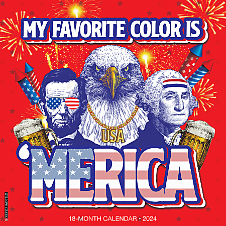 2024 Willow Creek Press Humor & Comics Monthly Wall Calendar, 12" x 12", My Favorite Color Is Merica, January To December