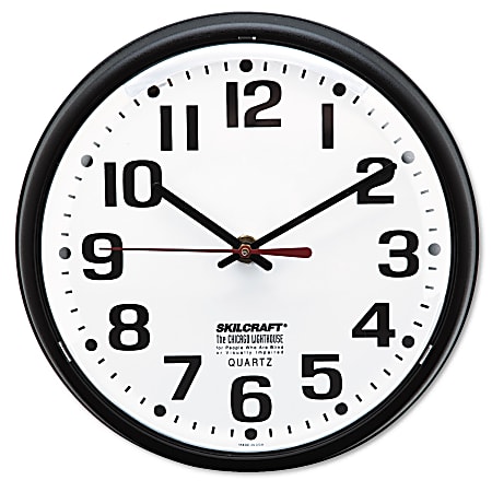 SKILCRAFT Shatterproof Crystal Dial Cover Clock, 8" Diameter, Black Frame (AbilityOne 6645-01-389-7958)