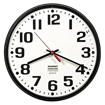 SKILCRAFT Shatterproof Crystal Dial Cover Clock, 12" Diameter, Black Frame (AbilityOne 6645-01-389-7944)