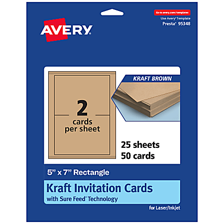 Avery® Printable Invitation Cards With Sure Feed® Technology, 5" x 7" Rectangle, Kraft Brown, Pack Of 50