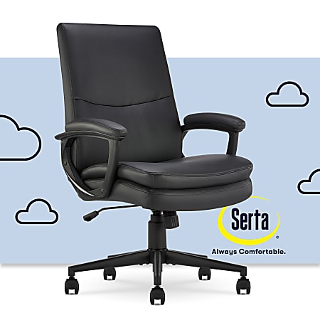 Serta Comfort Modern Ergonomic Bonded Leather High Back Executive Office Chair Black Office Depot